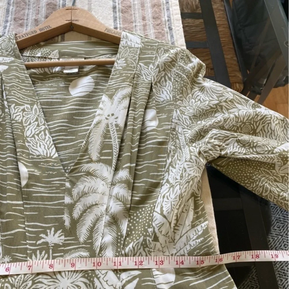 Desmond & Dempsey X H&M Green White Tropical Palm Print Linen Blend Midi Dress S - Picture 13 of 15